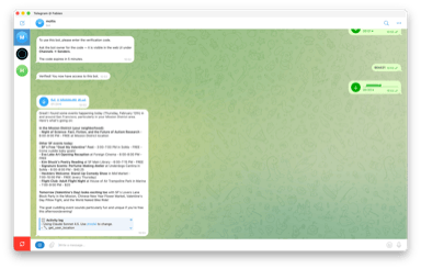 Telegram bot channel with voice and events